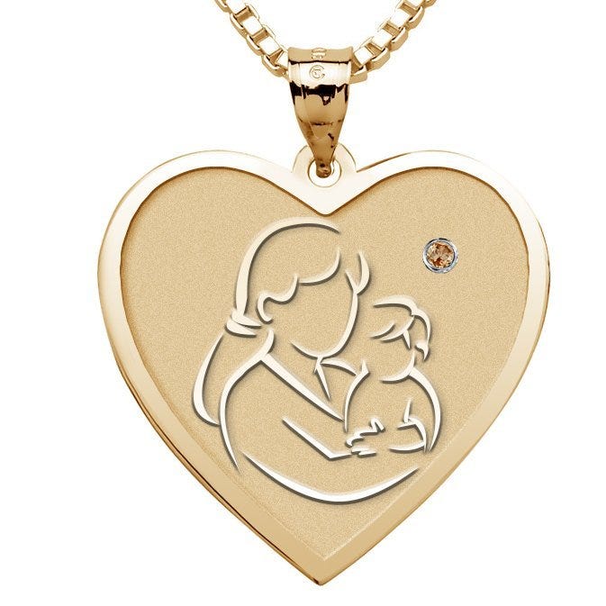 Mother and Son - Heart Pendant with Birthstone