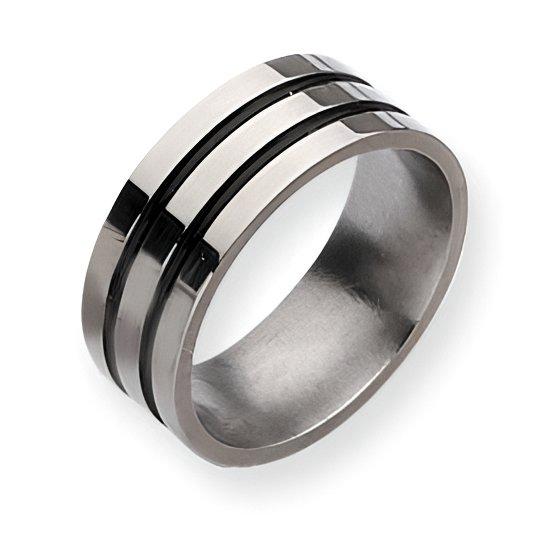 Titanium Enameled Grooved Flat Approx. 0.31 Inch Polished Wedding Band