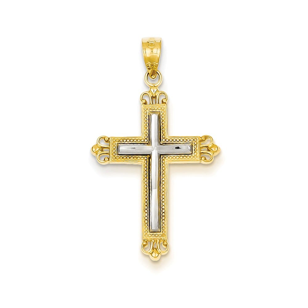 Rhodium Diamond-Cut Cross Pendant