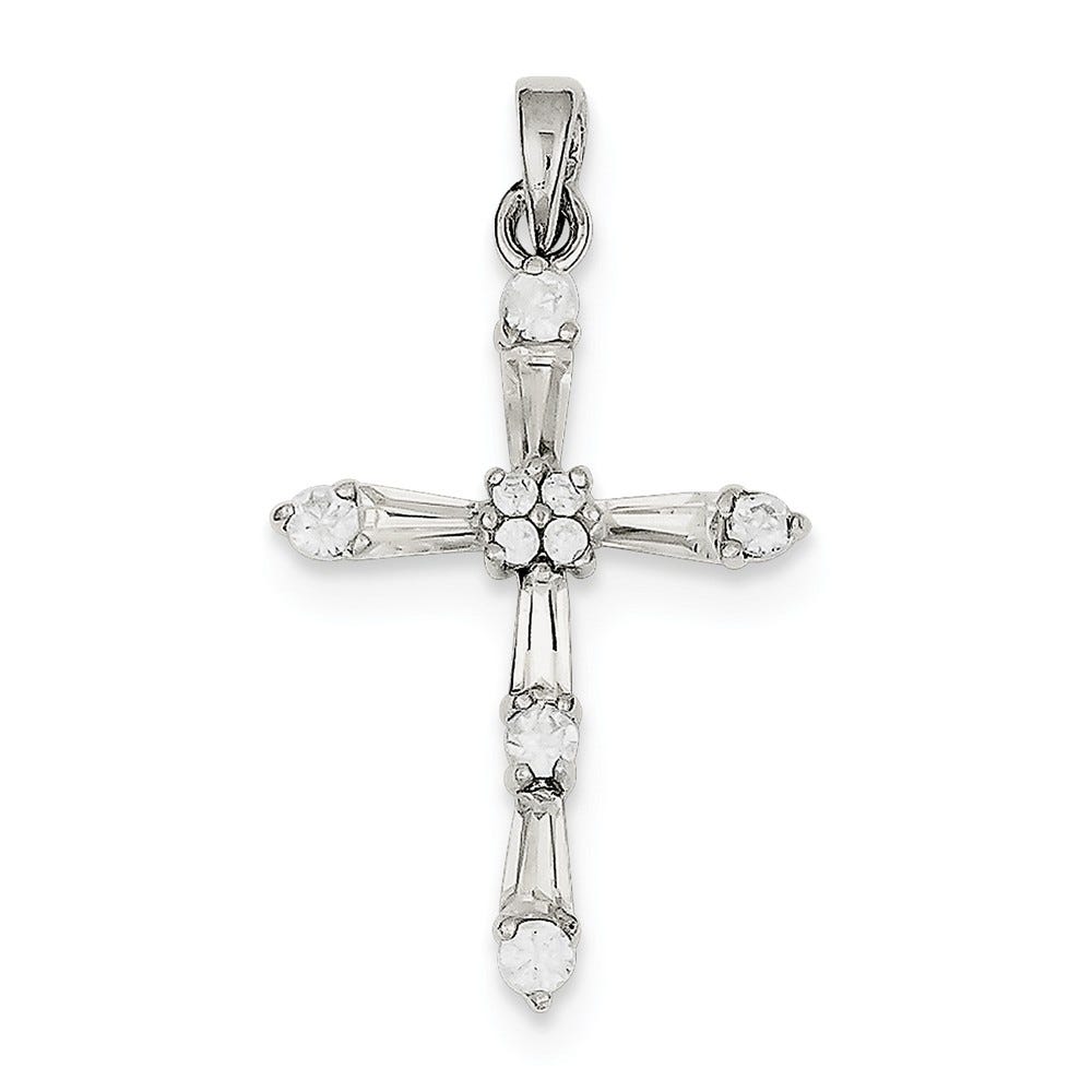 Cz Flower-Center Cross Pendant