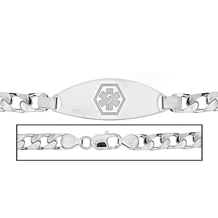 Sterling Silver Men's Curb Link Medical ID Bracelet