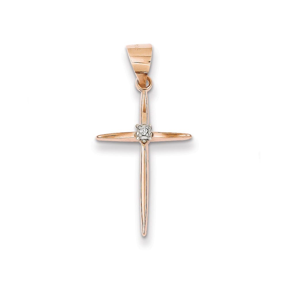 Diamond Cross Pendant In 14K Rose Gold