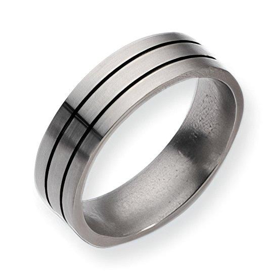 Titanium Black Enamel Flat Grooved Approx. 0.28 Inch Brushed Wedding Band