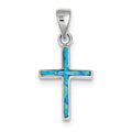 Sterling Silver Created Opal Cross Pendant