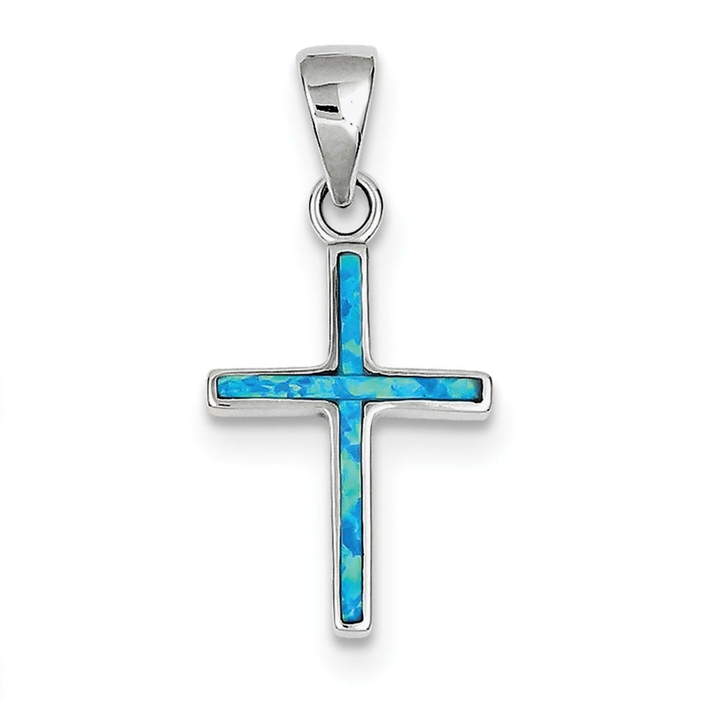 Sterling Silver Created Opal Cross Pendant