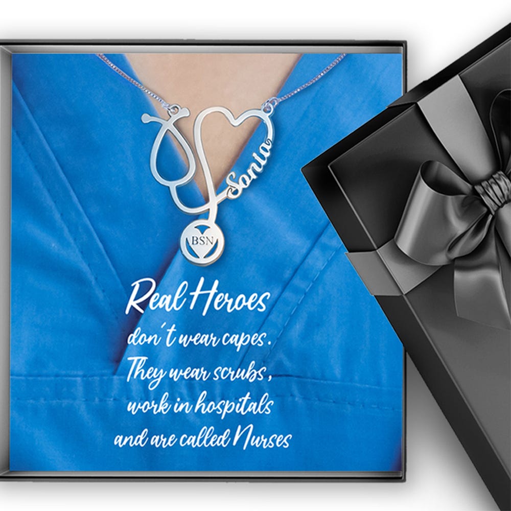 Personalized Nurse Stethoscope Name Necklace with Chain Included