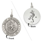 Sterling Silver Saint Christopher Double Sided Baseball Round Religious Medal