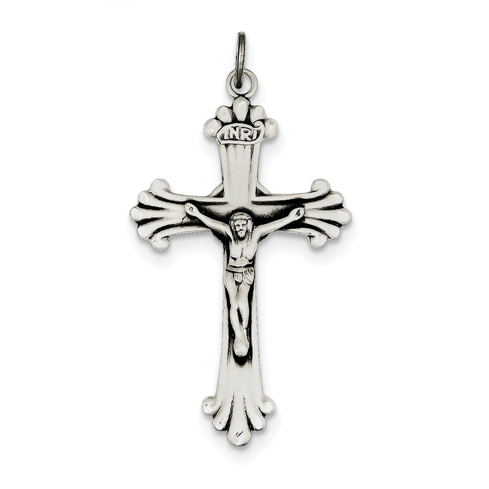 Antiqued Inri Budded-Ends Crucifix Pendant