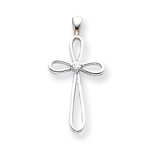 14K White Gold Aa Diamond Looped-Arm Cross Pendant