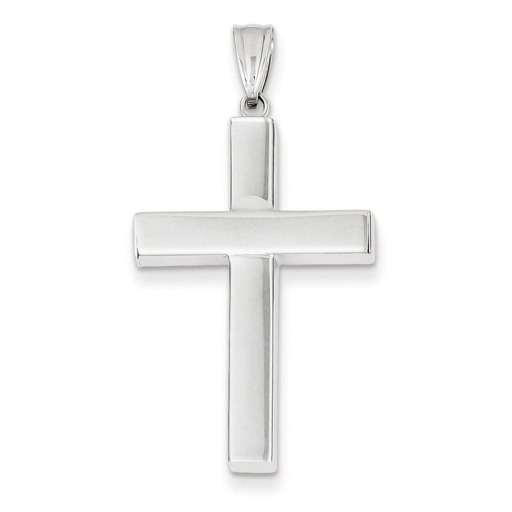14K White Gold Polished Hollow Cross Pendant