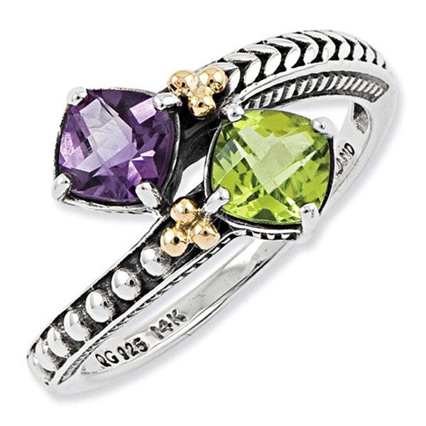 Sterling Silver & 14K Two-Stone Antiqued Mother's Ring