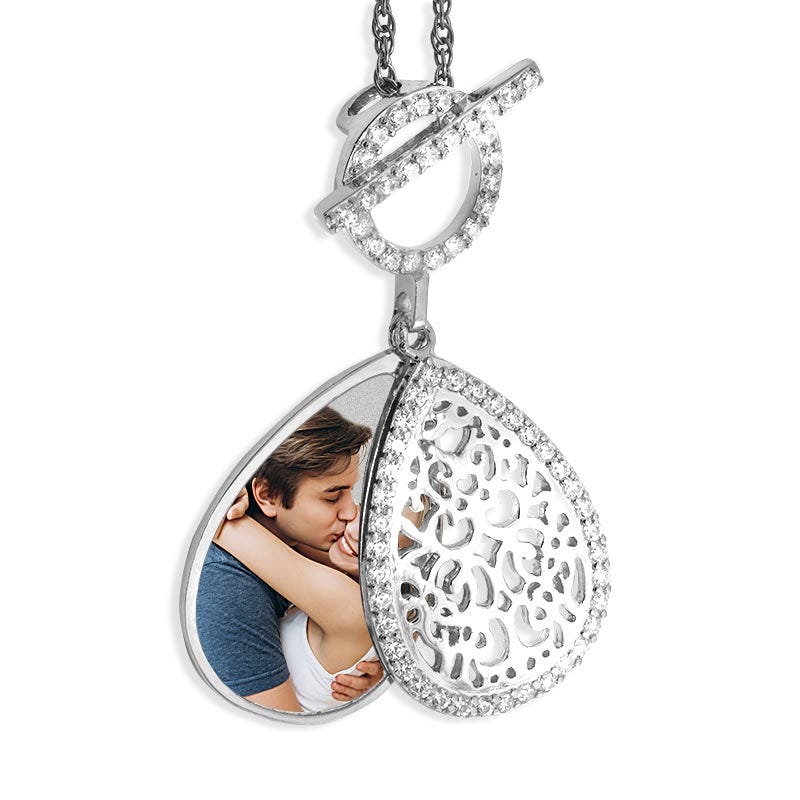 Ornate Teardrop Swivel Locket with Chain