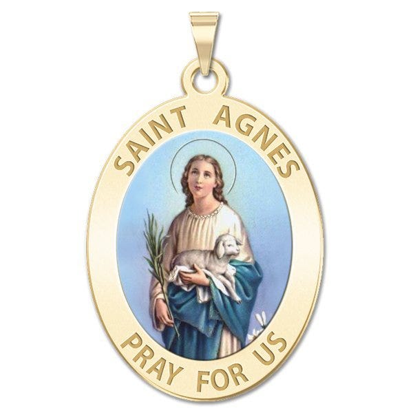 Saint Agnes Of Rome Oval Color Religious Medal