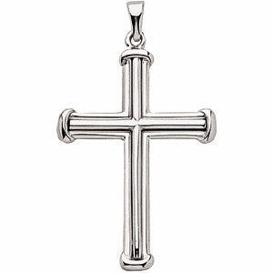 14K White Gold Cylinder-Ends Cross Pendant