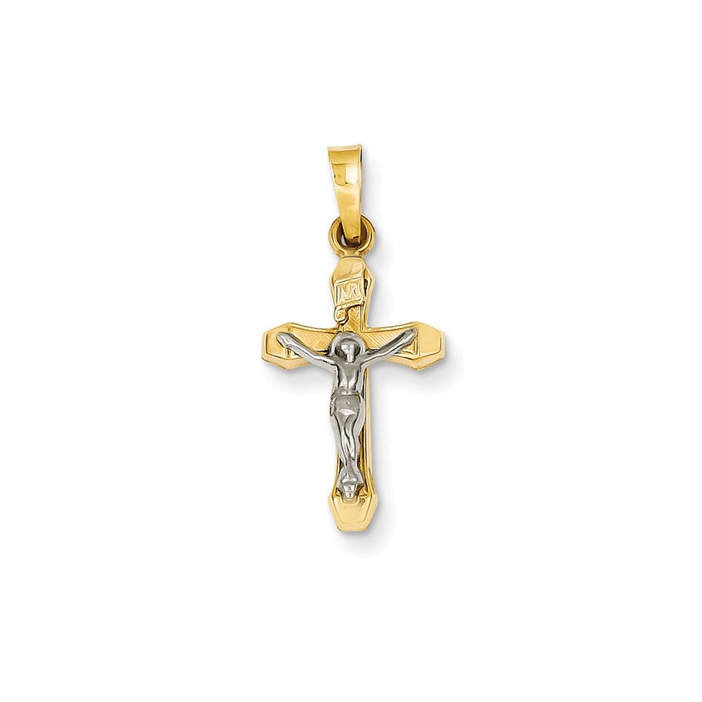 14K Two-Tone Inri Hollow Crucifix Pendant