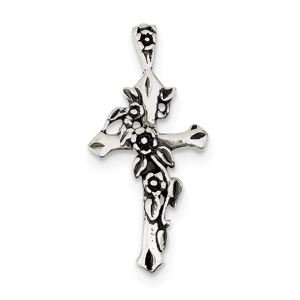 Antiqued Flowered Cross Pendant