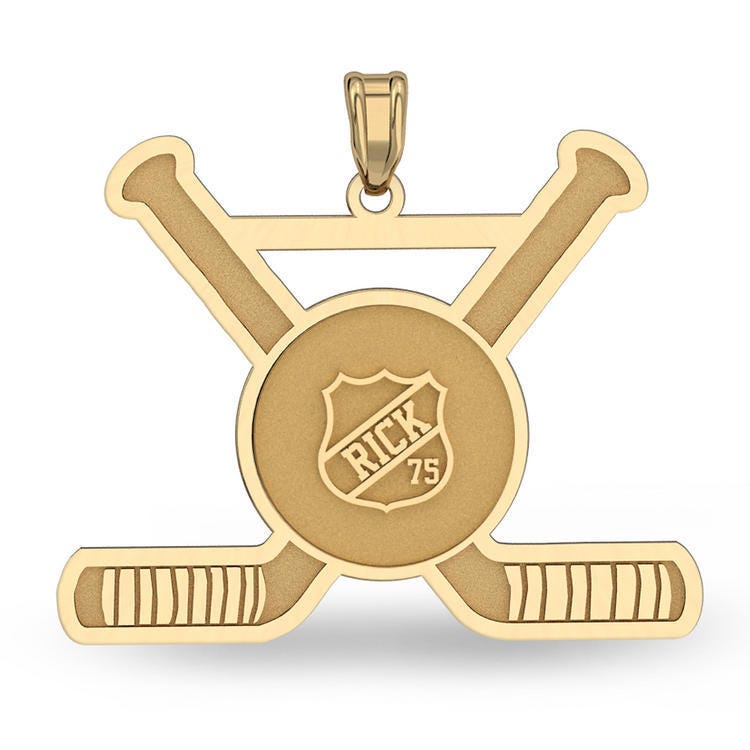 Hockey Puck and Sticks Pendant with Name & Number