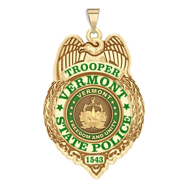 Personalized Vermont State Trooper Police Badge with Your Rank and Number