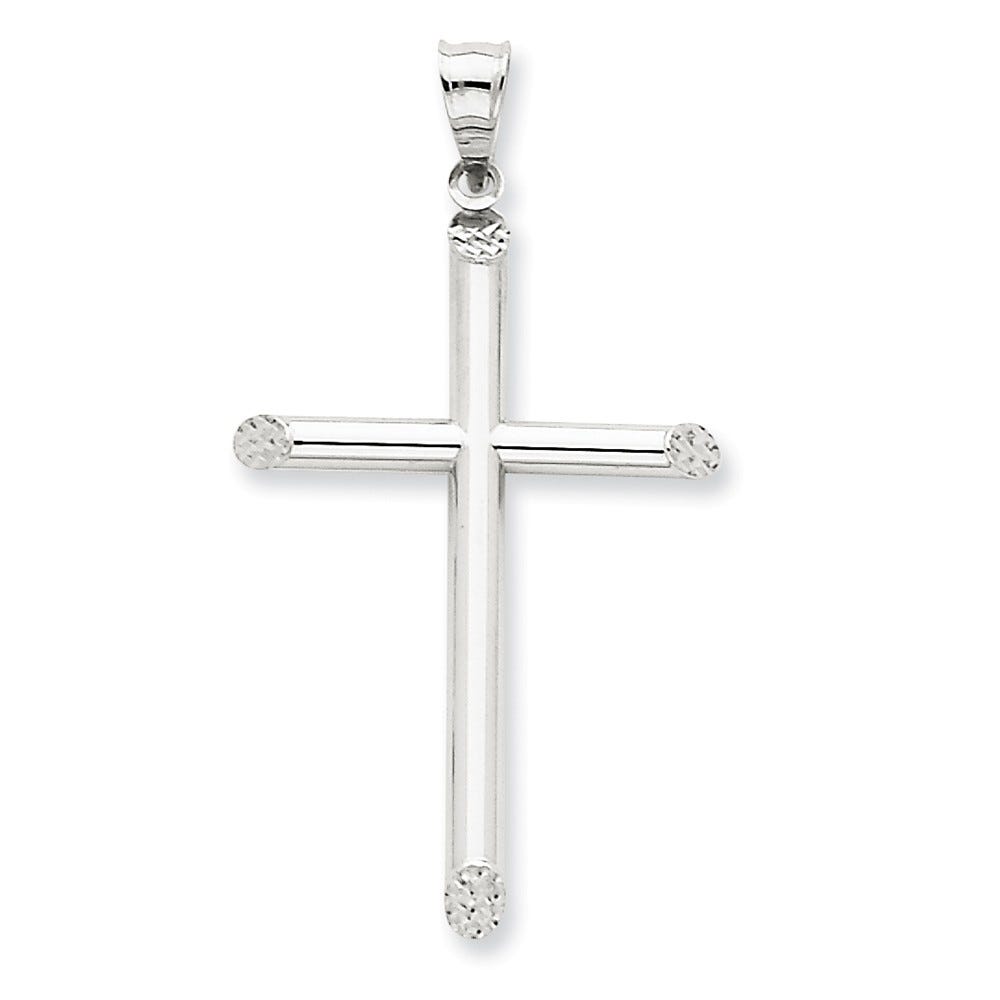 14K White Gold Hollow Textured-Tips Cross Pendant