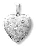 14K White Gold Mom Heart Photo Locket With Diamond