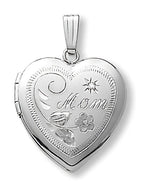14K White Gold Mom Heart Photo Locket With Diamond