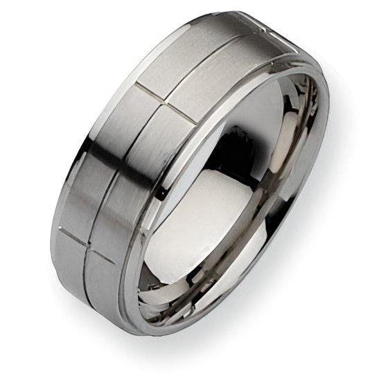 Stainless Steel Grooved Approx. 0.31 Inch Satin and Polished Wedding Band