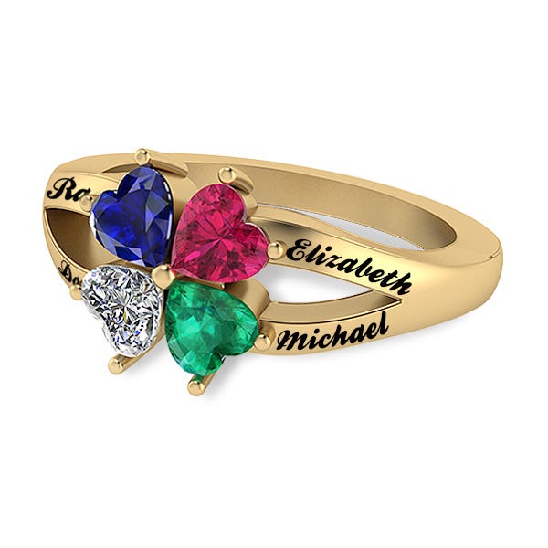 4 Heart Shaped Birthstone Mother's Personalized Ring