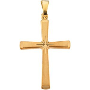 14K Yellow Gold Cross Pendant with Starburst Center