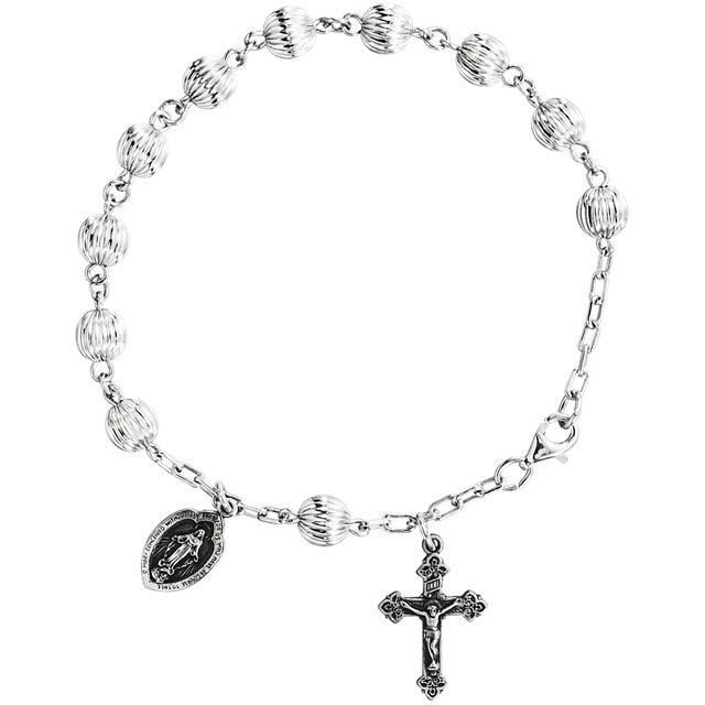 Sterling Silver Miraculous Charm Rosary Bracelet