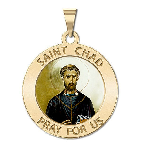 Saint Chad Round Religious Medal Color