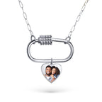 Carabiner Rectangle Pendant Necklace with CZ Barrel and Dangle Photo Charms / Chain Included