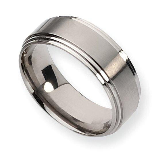 Titanium Ridged Edge Approx. 0.31 Inch Satin and Polished Wedding Band