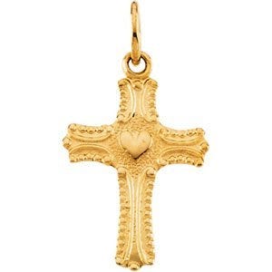 Gold Child's Cross Pendant With Heart