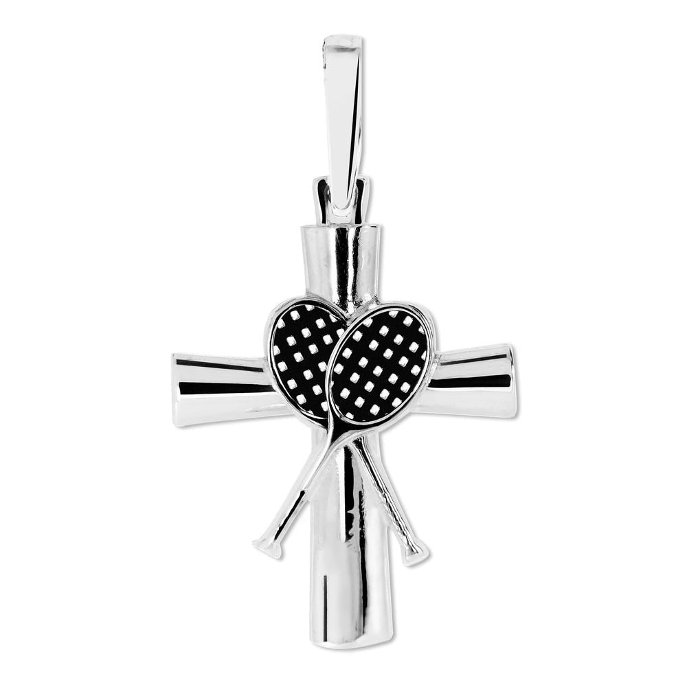 Sterling Silver High Polished Tennis Cross w/ Antique Finish