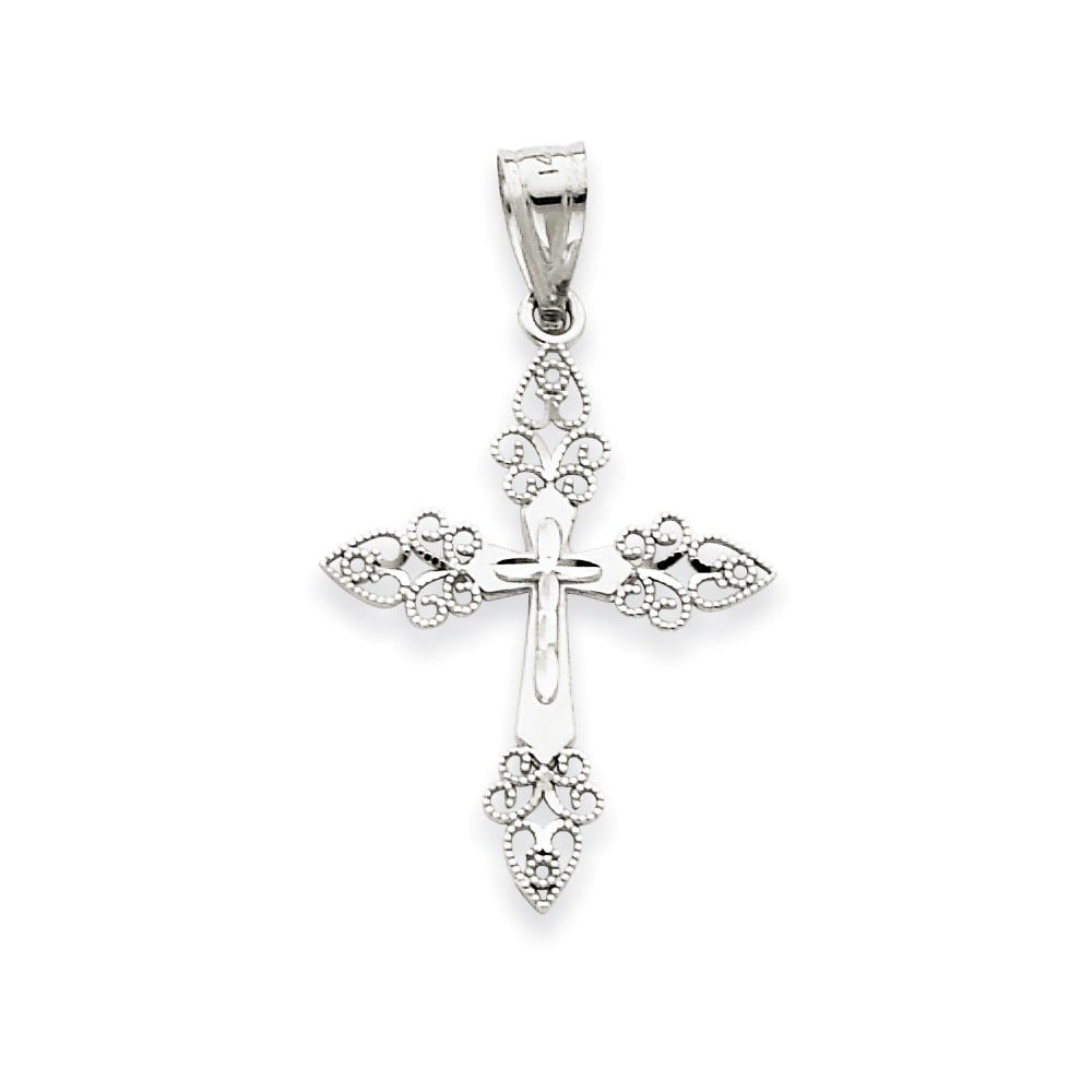 White Gold Filigree Cross Pendant