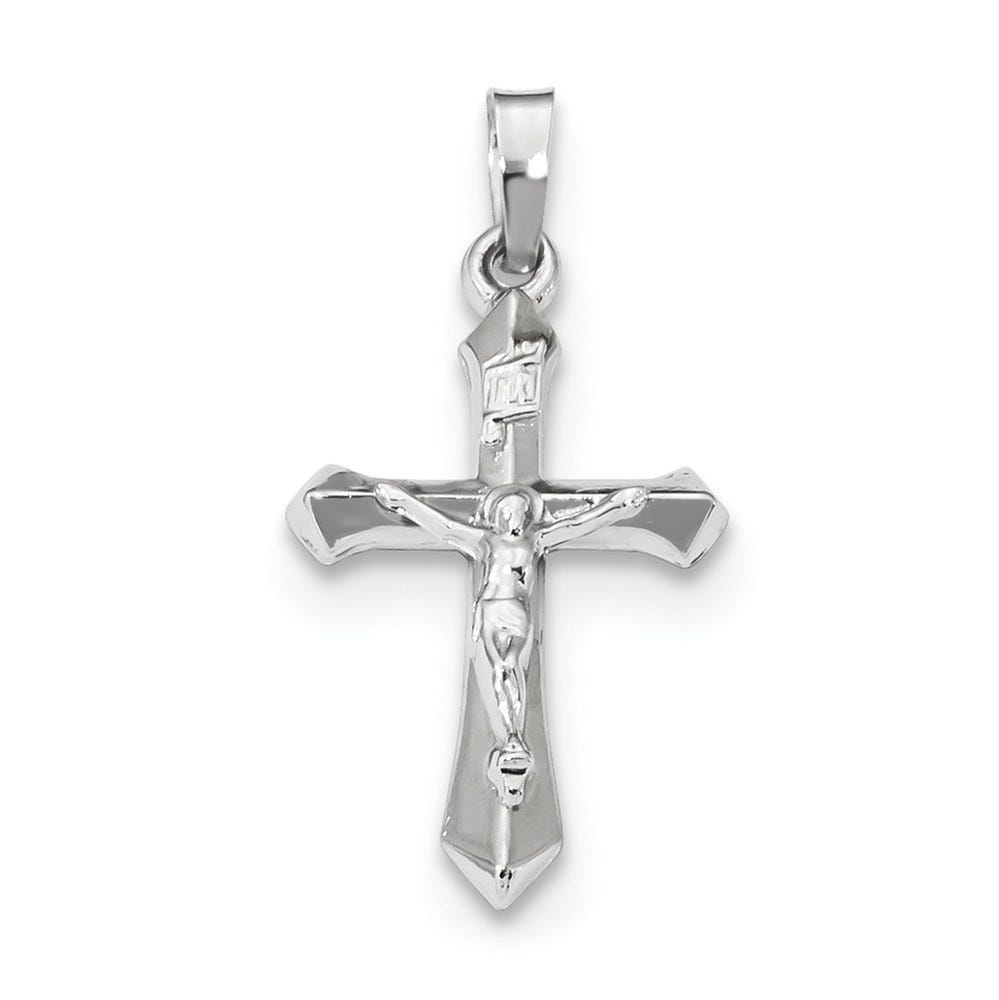14K White Gold Polished Inri Tapered-Bottom Crucifix Pendant