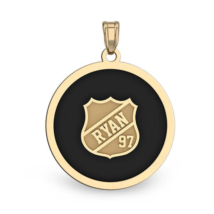 Color Enameled Hockey Pendant with Name & Number