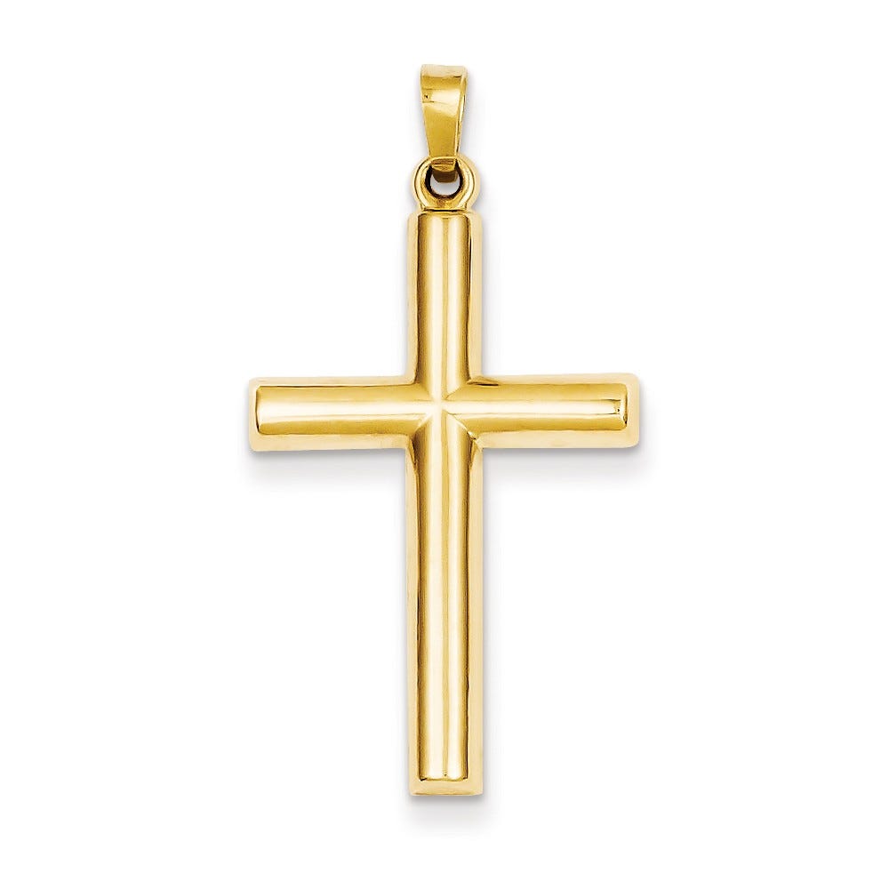 14K Hollow Center Groove Cross Pendant