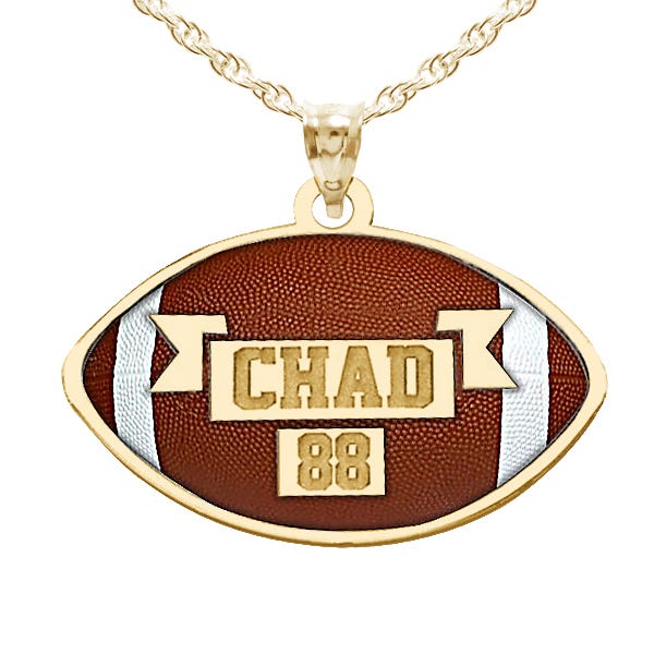 Color Enameled Football Pendant with Name & Number