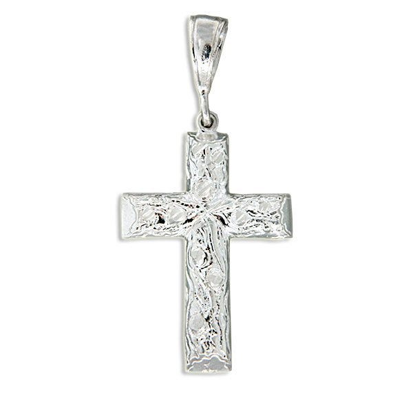 Sterling Silver Textured-Panel Crucifix Pendant