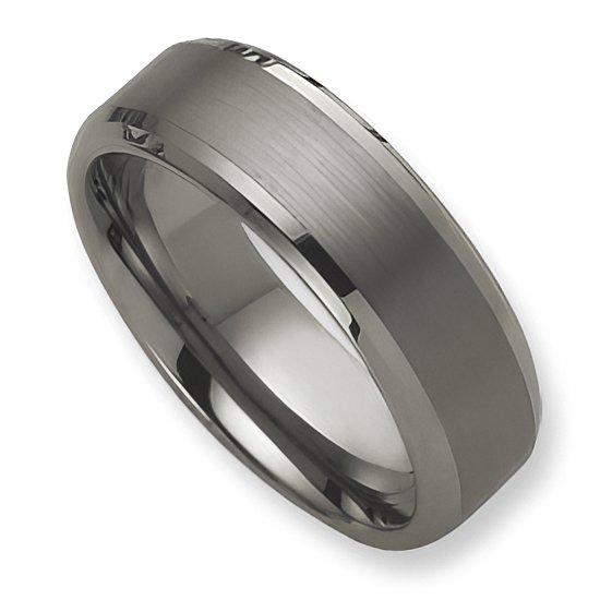 Tungsten Beveled Edge Approx. 0.31 Inch Brushed and Polished Wedding Band