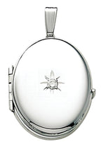 14K White Gold Oval 4 Photo Locket With Diamond