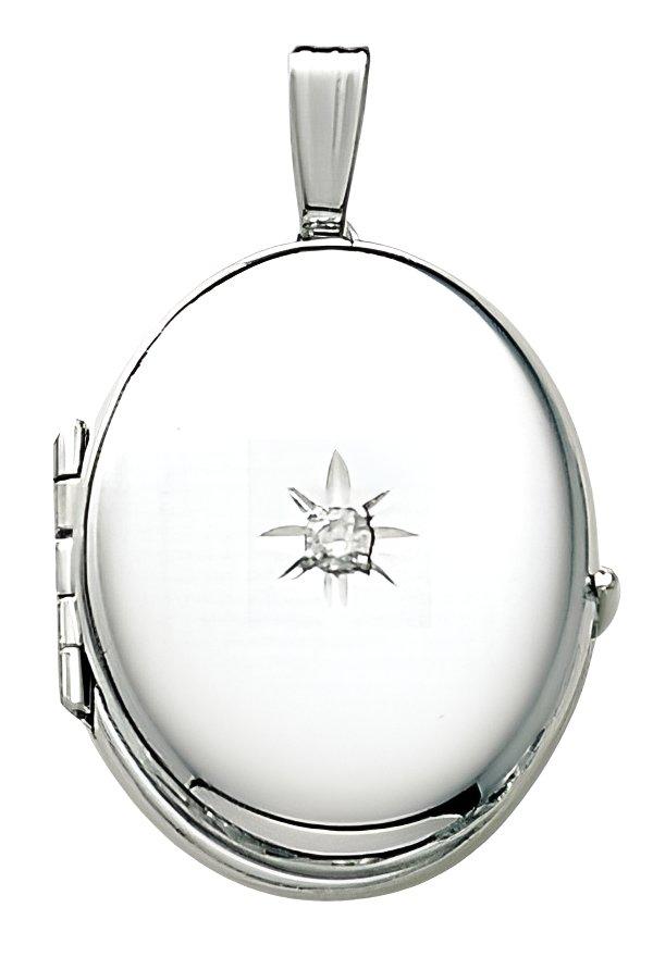 14K White Gold Oval 4 Photo Locket With Diamond
