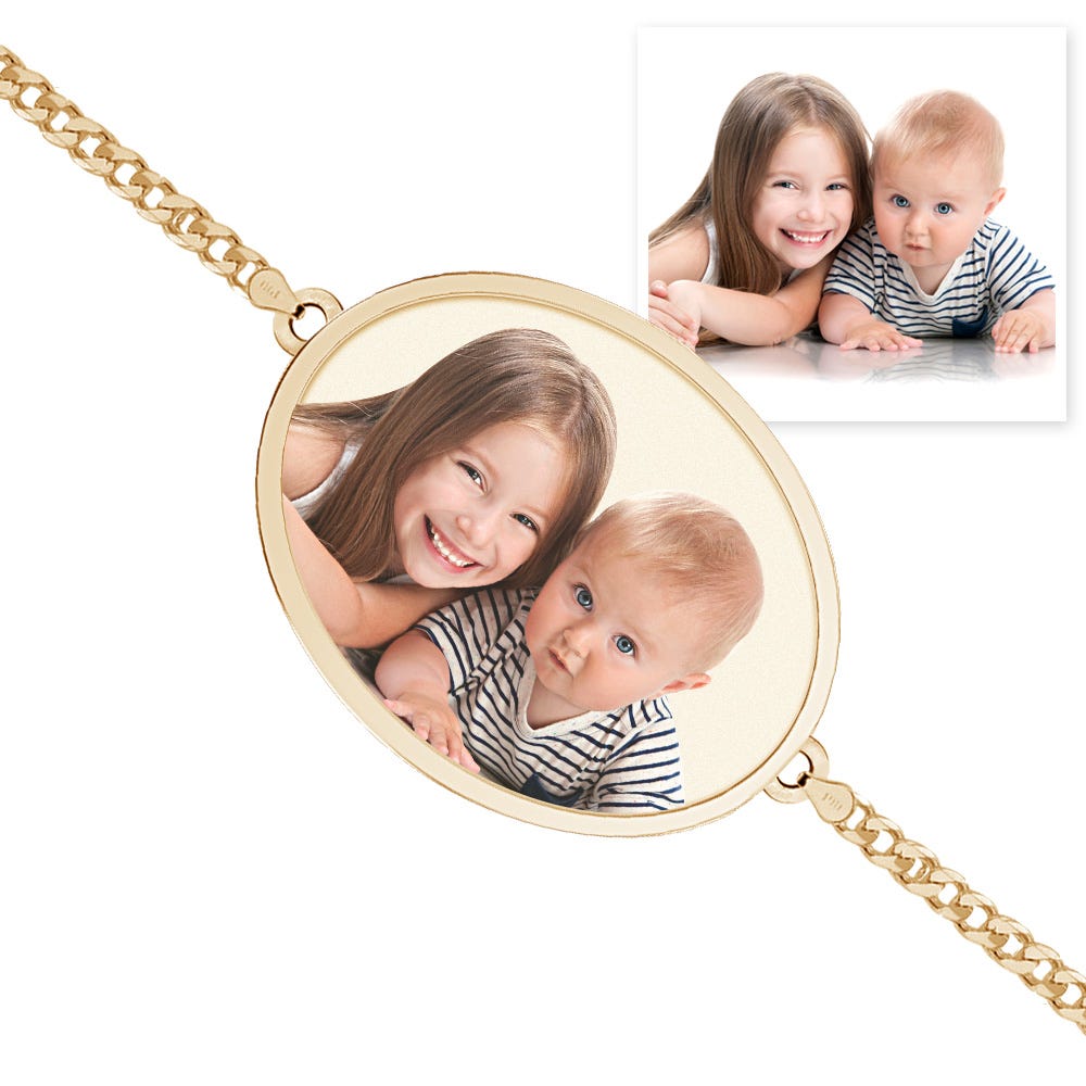Oval Photo Engrave Bracelet with Curb Chain