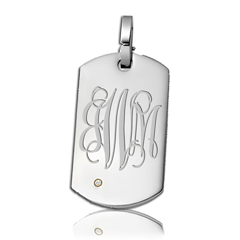 Engravable Stainless Steel Dog Tag with Diamond