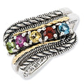 Sterling Silver & 14K Fivestone Antiqued Mother's Ring