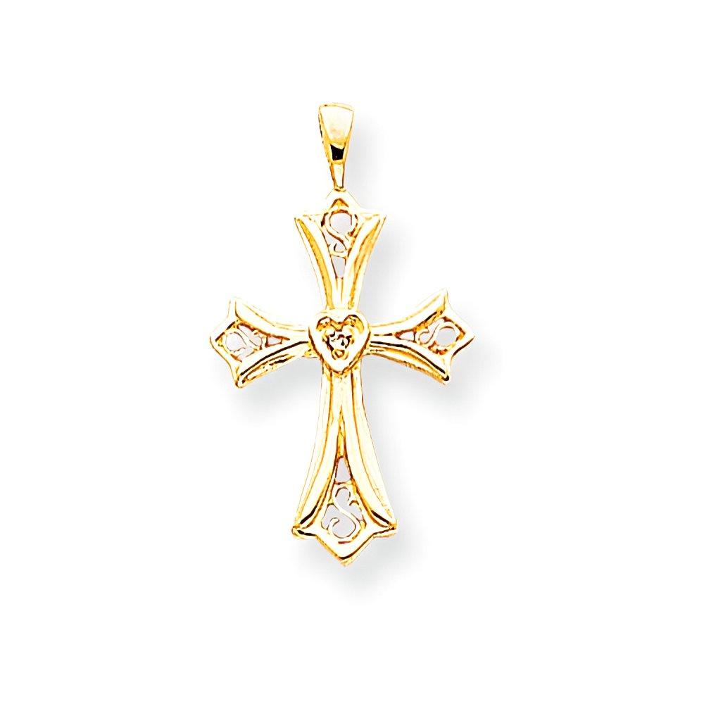 14K Diamond Heart Center Cross Pendant
