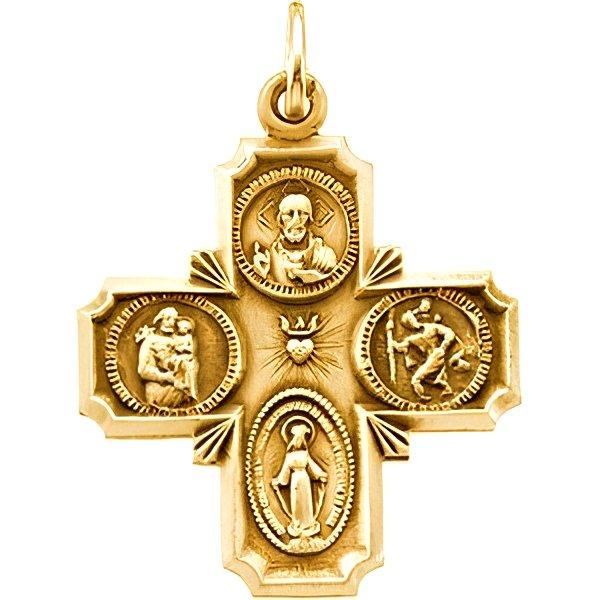 14K Gold Four Way Religious Medal