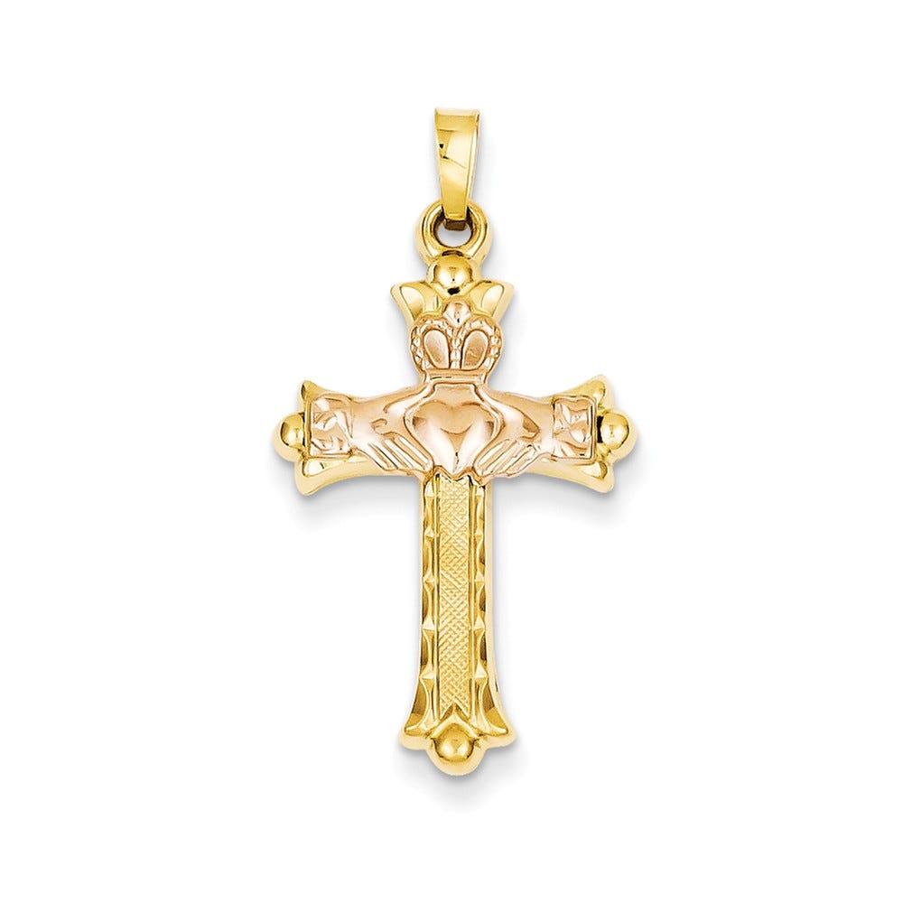 14K Two-Tone Claddagh Cross Pendant