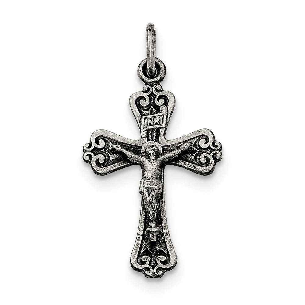 Sterling Silver Antiqued And Brushed Inri Crucifix Pendant